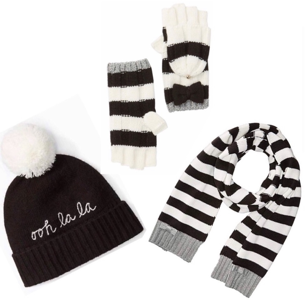 ♠️ Kate Spade Stripe Convertible Mittens /Gloves - Picture 2 of 4